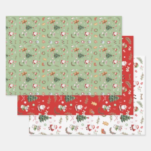 Christmas Tree Santa cute character holiday design Inpakpapier Vel (Set)