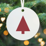 Christmas Tree | Scandi Minimalist Simple Burgundy Metalen Ornament<br><div class="desc">Minimalist, bold and simple christmas tree silhouette design custom holiday ornament in a 'scandi' scandinavian design style. The modern, minimal and bold design stands out from traditional christmas designs and is the perfect choice for the festive season. The design can easily be personalized on the reverse with your family name...</div>