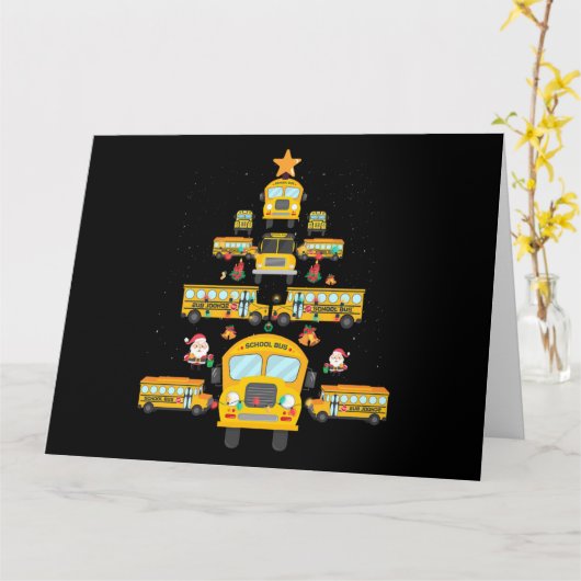 Christmas Tree School Bus Funny Driver Xmas Gift Kaart (Gele Bloem)