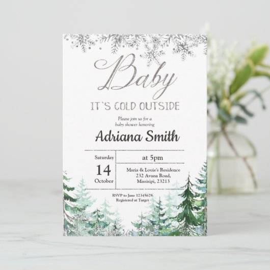 Christmas Tree Silver Snowflakes Baby shower Kaart (Staand voorkant)