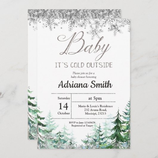 Christmas Tree Silver Snowflakes Baby shower Kaart (Voorkant / Achterkant)