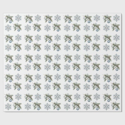 Christmas Tree Silver Snowflakes Blue Ornaments Cadeaupapier (Vlak)