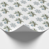 Christmas Tree Silver Snowflakes Blue Ornaments Cadeaupapier (Hoek)