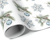 Christmas Tree Silver Snowflakes Blue Ornaments Cadeaupapier (Rol Hoek)