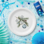Christmas Tree Silver Snowflakes Blue Ornaments Papieren Bordje (Feest)