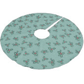 Christmas tree skirt, holly and snowflakes on blue kerstboom rok (Gekanteld)