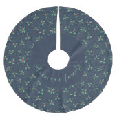Christmas tree skirt, holly and snowflakes on blue kerstboom rok (Voorkant)