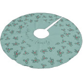 Christmas tree skirt, holly and snowflakes on blue kerstboom rok (Gekanteld)