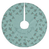 Christmas tree skirt, holly and snowflakes on blue kerstboom rok (Voorkant)