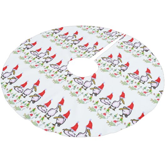 Christmas Tree Skirt Pink Pelicans Santa Hat  Kerstboom Rok (Gekanteld)