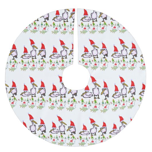 Christmas Tree Skirt Pink Pelicans Santa Hat  Kerstboom Rok (Voorkant)