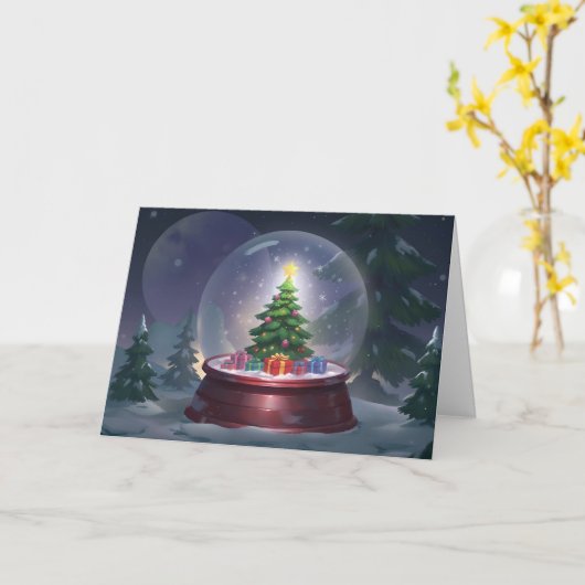 Christmas Tree Snow Globe Kaart (Gele Bloem)