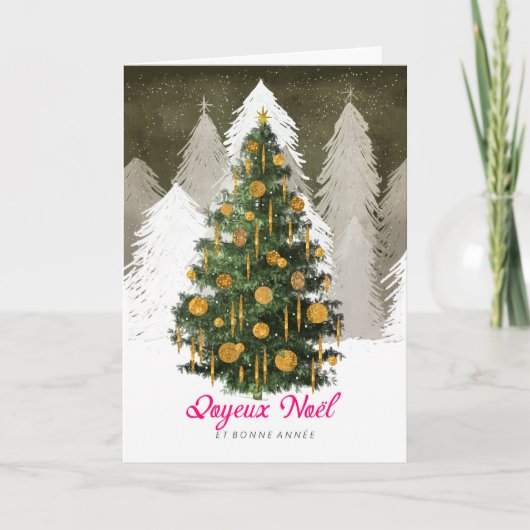 Christmas Tree Snow in French Folded Holiday Card Feestdagen Kaart (Voorkant)