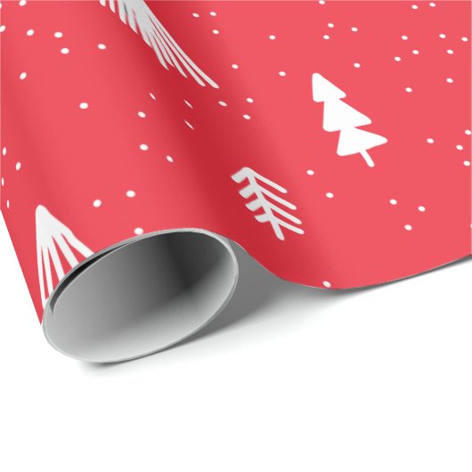 Christmas Tree snow red modern Cadeaupapier (Rol Hoek)