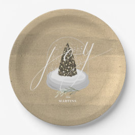Christmas Tree Snow Wereldbol Gold Joy Holiday Papieren Bordje