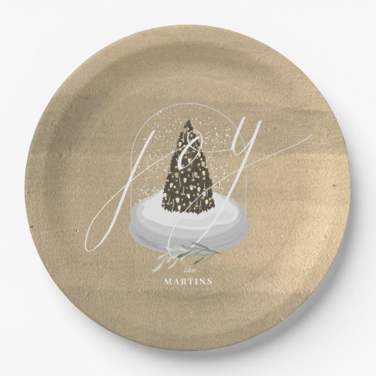 Christmas Tree Snow Wereldbol Gold Joy Holiday Papieren Bordje (Voorkant)