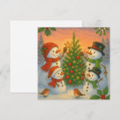 Christmas Tree Snowman Family In Snowy Sunset Feestdagenkaart (Voorkant / Achterkant)