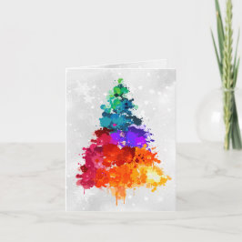 Christmas Tree, Splatter Paint, Primary Colors Feestdagen Kaart