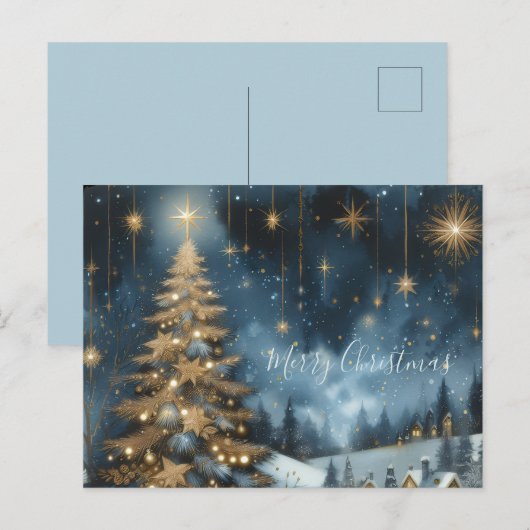 Christmas tree & starry night postcard briefkaart (Voorkant / Achterkant)