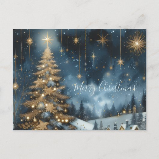 Christmas tree & starry night postcard briefkaart (Voorkant)