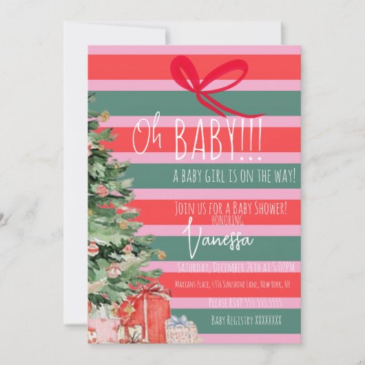 Christmas Tree Stripes Girls Baby Shower Kaart (Voorkant)