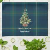Christmas Tree Tartan Plaid Family Name Theedoek (Gevouwen)