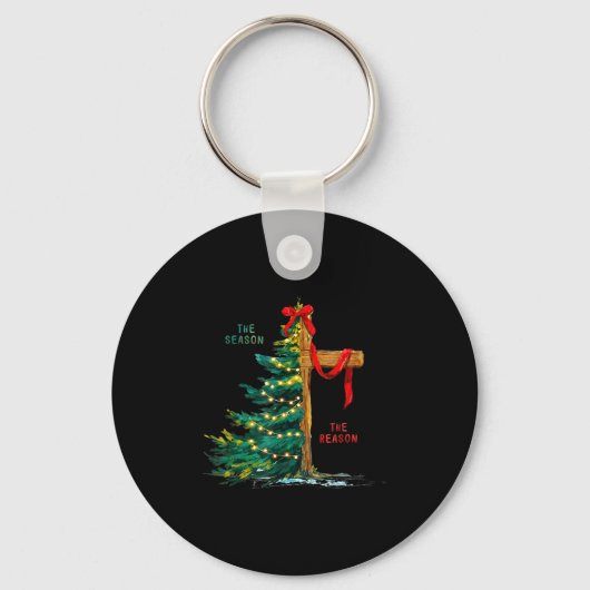 Christmas Tree The Season Jesus Cross Faith Holida Sleutelhanger (Voorkant)
