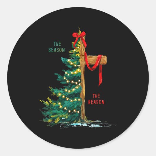 Christmas Tree The Season Jesus Cross The Reason  Ronde Sticker (Voorkant)