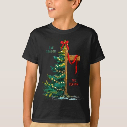Christmas Tree The Season Jesus Cross The Reason  T-shirt (Voorkant)