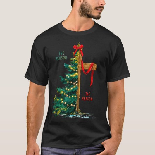 Christmas Tree The Season Jesus Cross The Reason  T-shirt (Voorkant)
