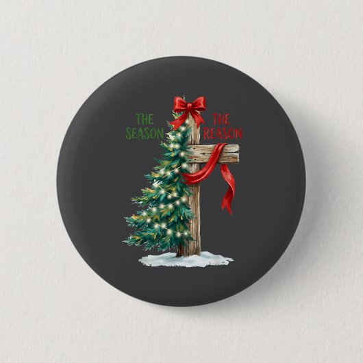 Christmas Tree The Season Jesus Cross The Reason X Ronde Button 5,7 Cm (Voorkant)