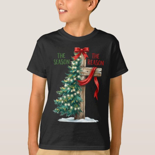 Christmas Tree The Season Jesus Cross The Reason X T-shirt (Voorkant)