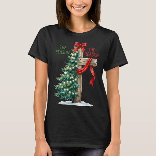 Christmas Tree The Season Jesus Cross The Reason X T-shirt (Voorkant)