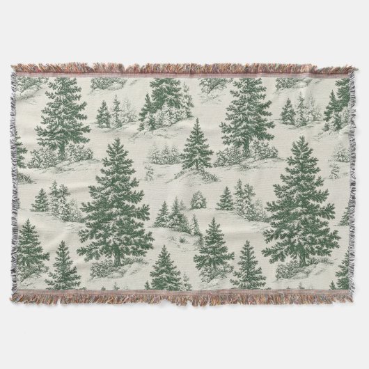 Christmas Tree Toile De Jouy Green Tablecloth Deken (Voorkant)