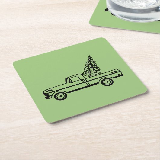 Christmas tree truck kartonnen onderzetters (Schuin)