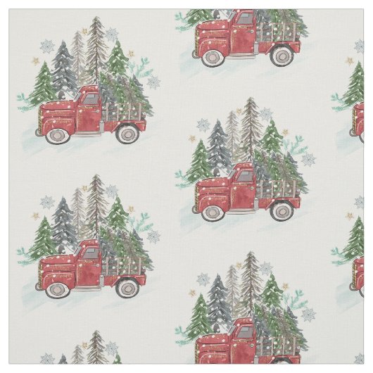 Christmas Tree Truck Rustic Pattern Waterverf Stof (Swatch)