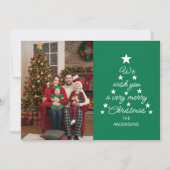 Christmas Tree Typography Family Photo Stars Green Feestdagenkaart (Voorkant)