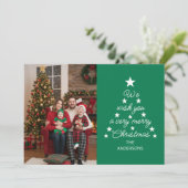 Christmas Tree Typography Family Photo Stars Green Feestdagenkaart (Staand voorkant)