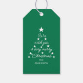 Christmas Tree Typography Green White Stars & Name Cadeaulabel (Voorkant)