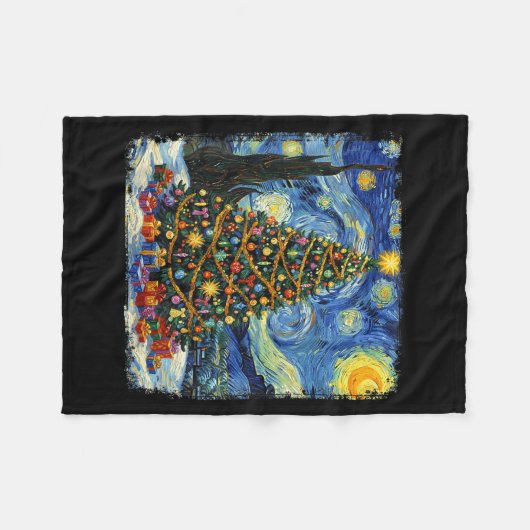 Christmas Tree Van Gogh Starry Night Christmas 202 Fleece Deken (Voorkant (Horizontaal))
