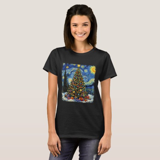 Christmas Tree Van Gogh Starry Night Christmas 202 T-shirt (Voorkant volledig)