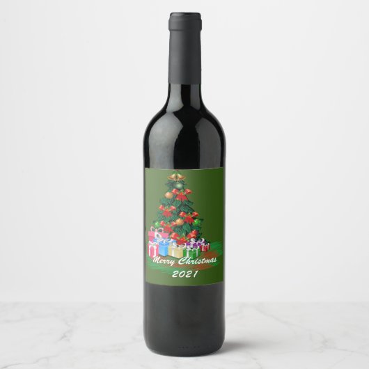 Christmas Tree Wijn Label Set Etiket (Voorkant)