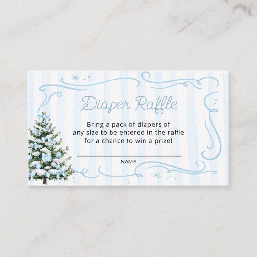 Christmas Tree Winter Blue Diaper Raffle Tickets Informatiekaartje (Voorkant)