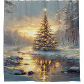 Christmas Tree Winter Forest River Douchegordijn (Voorkant)