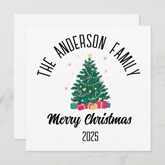 Christmas Tree With Lights Personalized Name Feestdagenkaart (Voorkant / Achterkant)