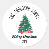 Christmas Tree With Lights Personalized Name Ronde Sticker (Voorkant)