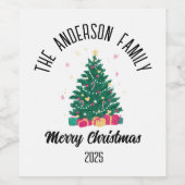 Christmas Tree With Lights Personalized Name Wijn Etiket (Enkel label)