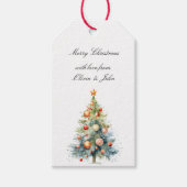 Christmas Tree with Orange Red Ornaments Cadeaulabel (Voorkant)