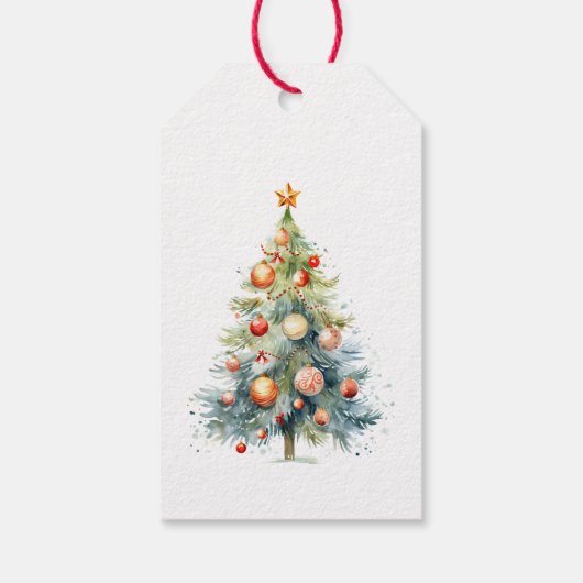 Christmas Tree with Orange Red Ornaments Cadeaulabel (Achterkant)
