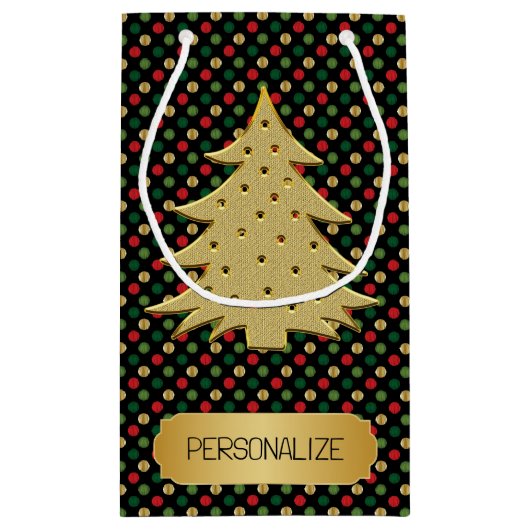 Christmas Tree with Polka Dot Background  Klein Cadeauzakje (Achterkant)